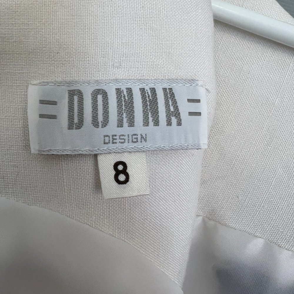VTG Donna White Linen Black Diamond Geometric Sleeveless Shift Midi Dress Sz 8 - Picture 13 of 14